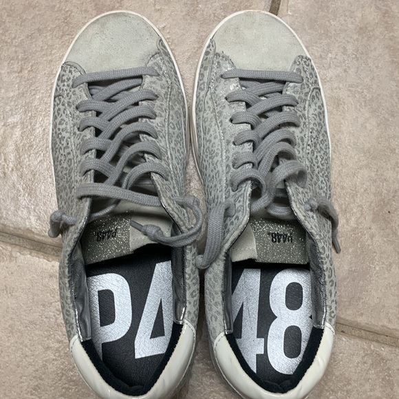 P448 John Metallic Leopard Print Suede Leather Low Top Sneakers - Picture 9 of 16